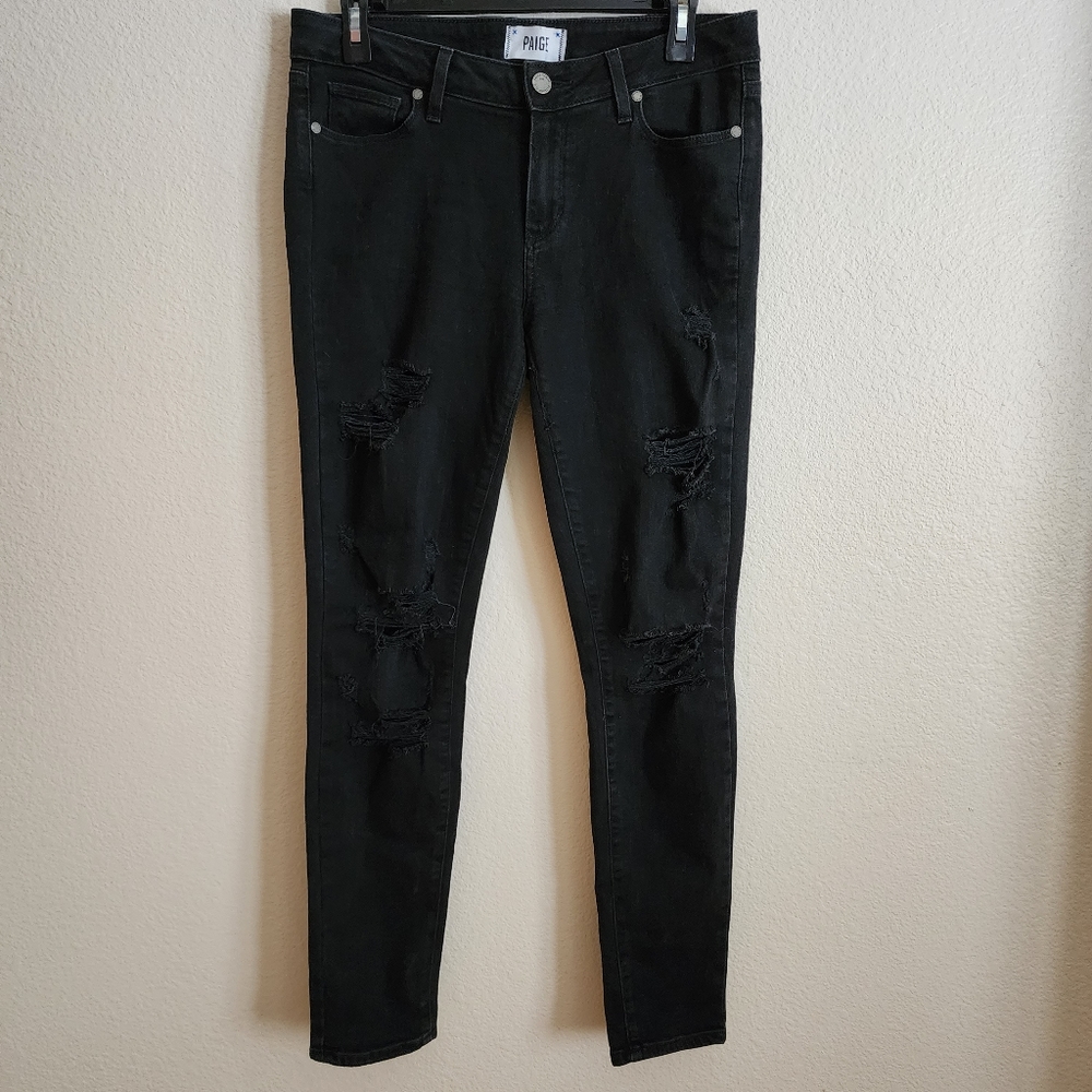 Paige Verdugo Ultra Skinny Black Jeans Distressed Ripped Size 30